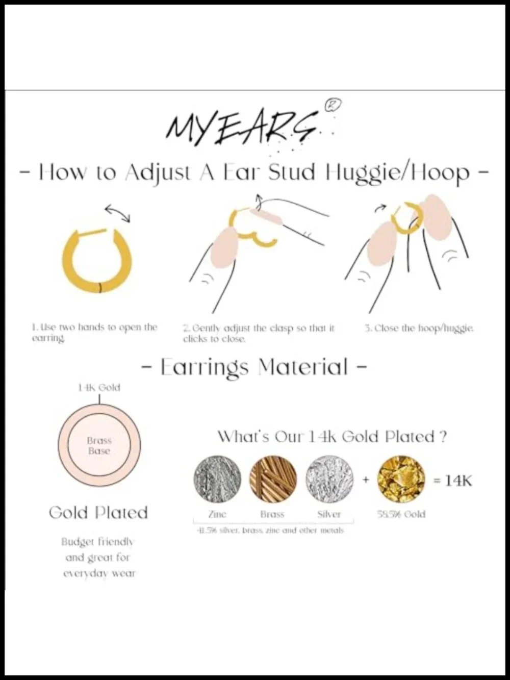 14K Gold Plated Hypoallergenic Huggie Hoop Earrings Simple Everyday Jewelry
